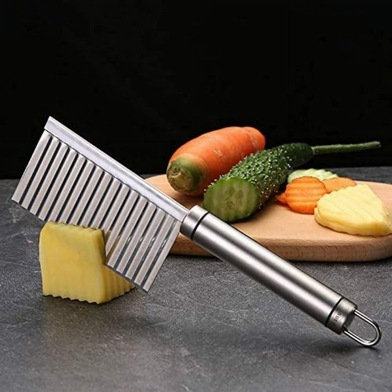 Travelwant Crinkle Potato Cutter - Stainless Steel French Fries Slicer  Handheld Chipper Chopper Potato Carrot Chopping Knife Home Kitchen Wavy Blade  Cutting Tool Large Size 