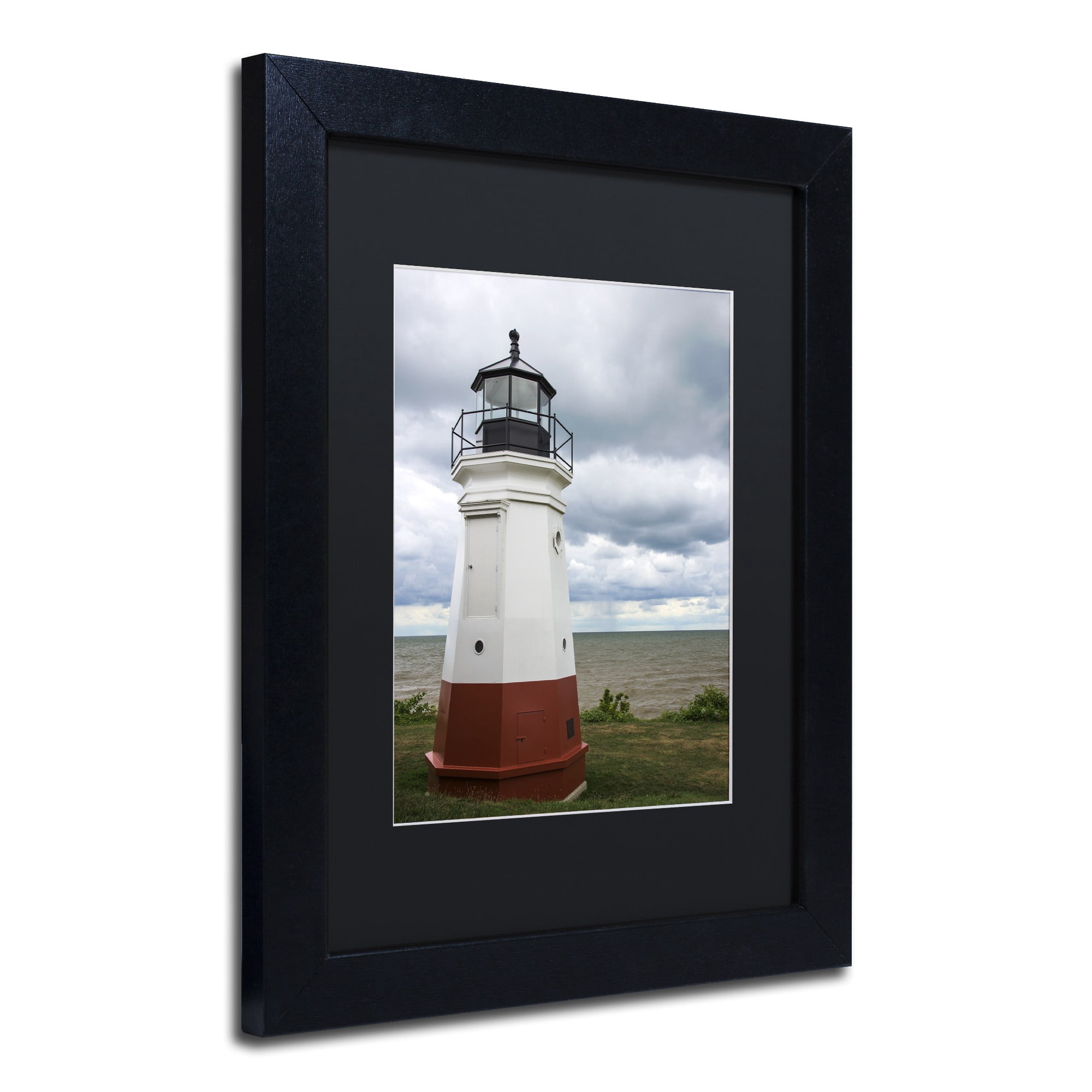 Trademark Fine Art "Vermillion Ohio Lighthouse" Canvas Art by Kurt Shaffer, Black Matte, Black Frame
