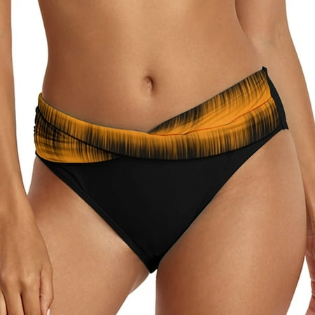 IDALL Bikini Sets Bathing Suit Casual Ethnic Printed High Waist Swimsuit Shorts Loose Tight Belt Sports Yoga Shorts Bikini Bottom Front Ruched Womens Swimsuits Womens Swimwear Yellow L