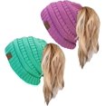 thumbnail image 1 of SURJDE Ponytail Messy Bun BeanieTail Women's Beanie Solid Ribbed Hat Cap, 1 of 6
