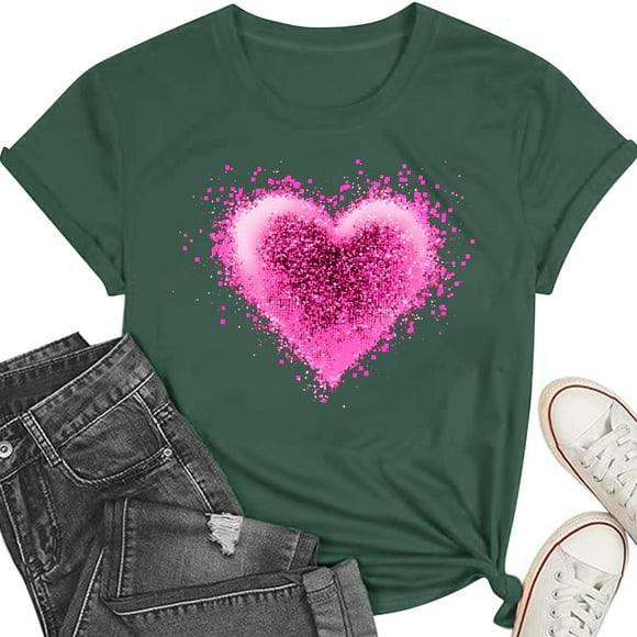 Ounisa Valentines Shirts for Women: Cute Love Heart Shirt Valentine T Shirt Red Short Sleeve Casual Hearts Tops