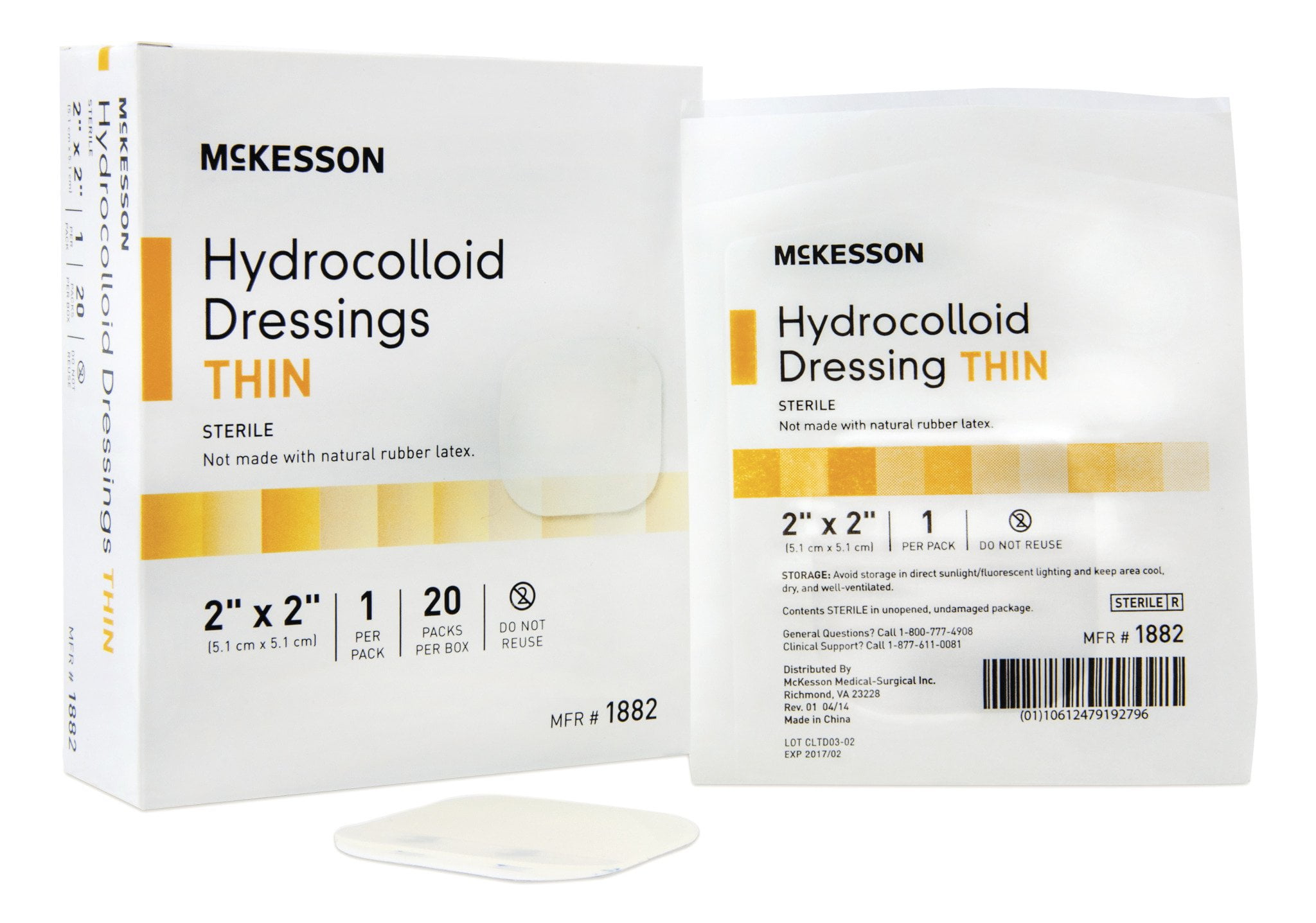 Hydrocolloid Dressing, McKesson, 2 X 2 Inch, Square, Sterile, Box of 20