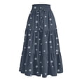thumbnail image 3 of Yucgh Women's High Waisted Midi Skirt with Drawstring, Floral Pleated Tiered Summer Skirt, Lightweight Flowy Beach Skirt for Casual Wear,Navy,XL, 3 of 5