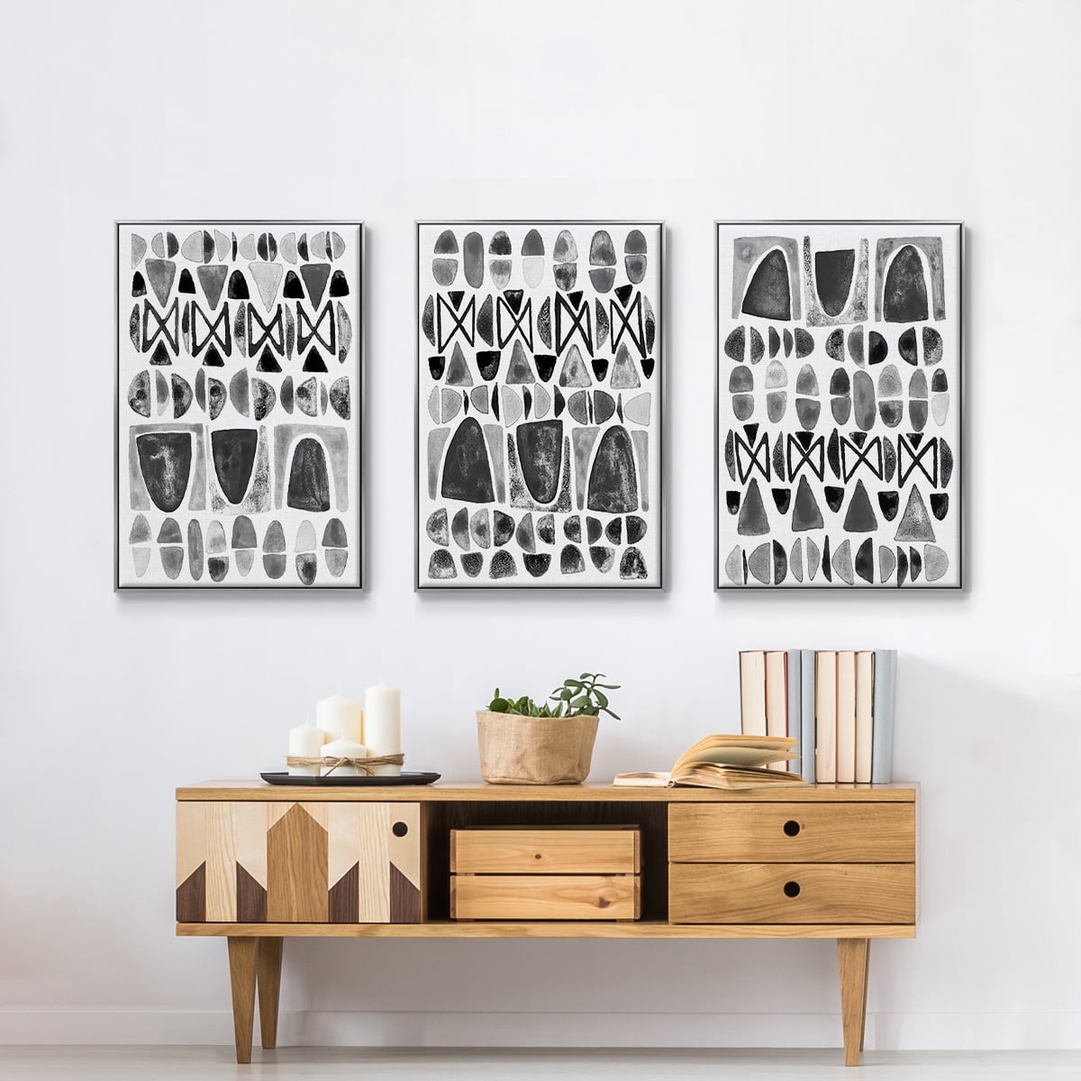 Grey Arches I - Framed Premium Gallery Wrapped Canvas L Frame 3 Piece Set - Ready to Hang