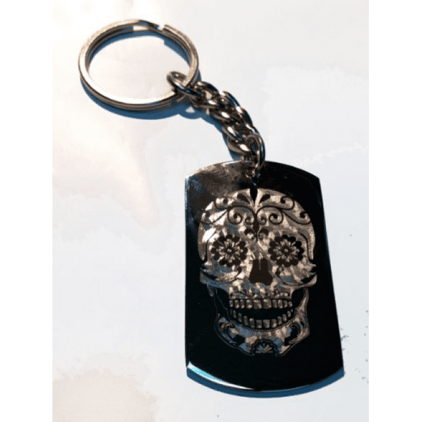 Novelty Candy Sugar Skull Tattoo Logo - Metal Ring Key Chain Keychain -  