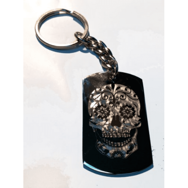 Novelty Candy Sugar Skull Tattoo Logo - Metal Ring Key Chain Keychain - Novelty Candy Sugar Skull Tattoo Logo - Metal Ring Key Chain Keychain -