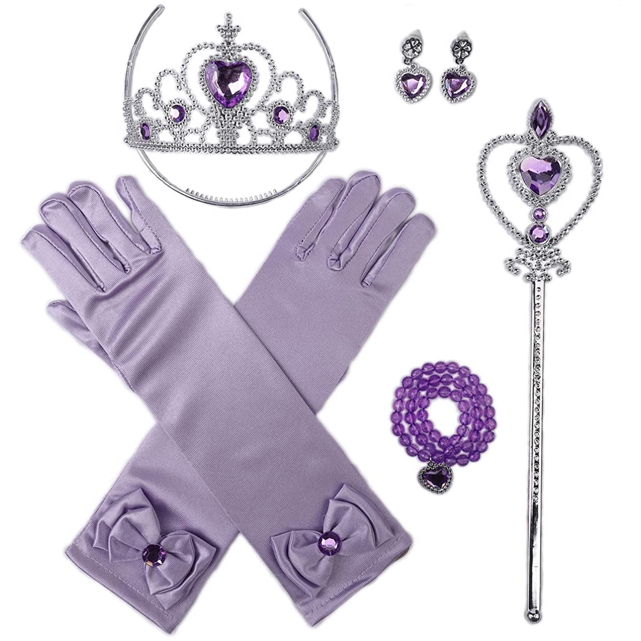 Gloves Tiara Crown Wand Necklace Girls Princess Dress Up Costume Christmas Party 