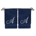 thumbnail image 3 of Monogrammed Hand Towel, Personalized Gift, 16 x 30 Inches - Set of 2 - Silver Embroidered Towel - Extra Absorbent 100% Turkish Cotton- Soft Terry Finish - For Bathroom, Kitchen and Spa- Script A Navy, 3 of 3
