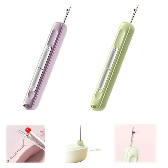 HZCrisp 2 Pack 2-in-1 Automatic Needle Threader and Seam Ripper Tool for Sewing and Embroidery, Portable Quilting Supplies for DIY Craft Repairs