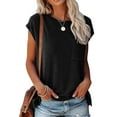 thumbnail image 1 of Fashnice T-Shirts d'Été pour Femmes à Manches Courtes Col Ras du Cou T-shirt Ample Chandail Quotidien Noir G, 1 of 3