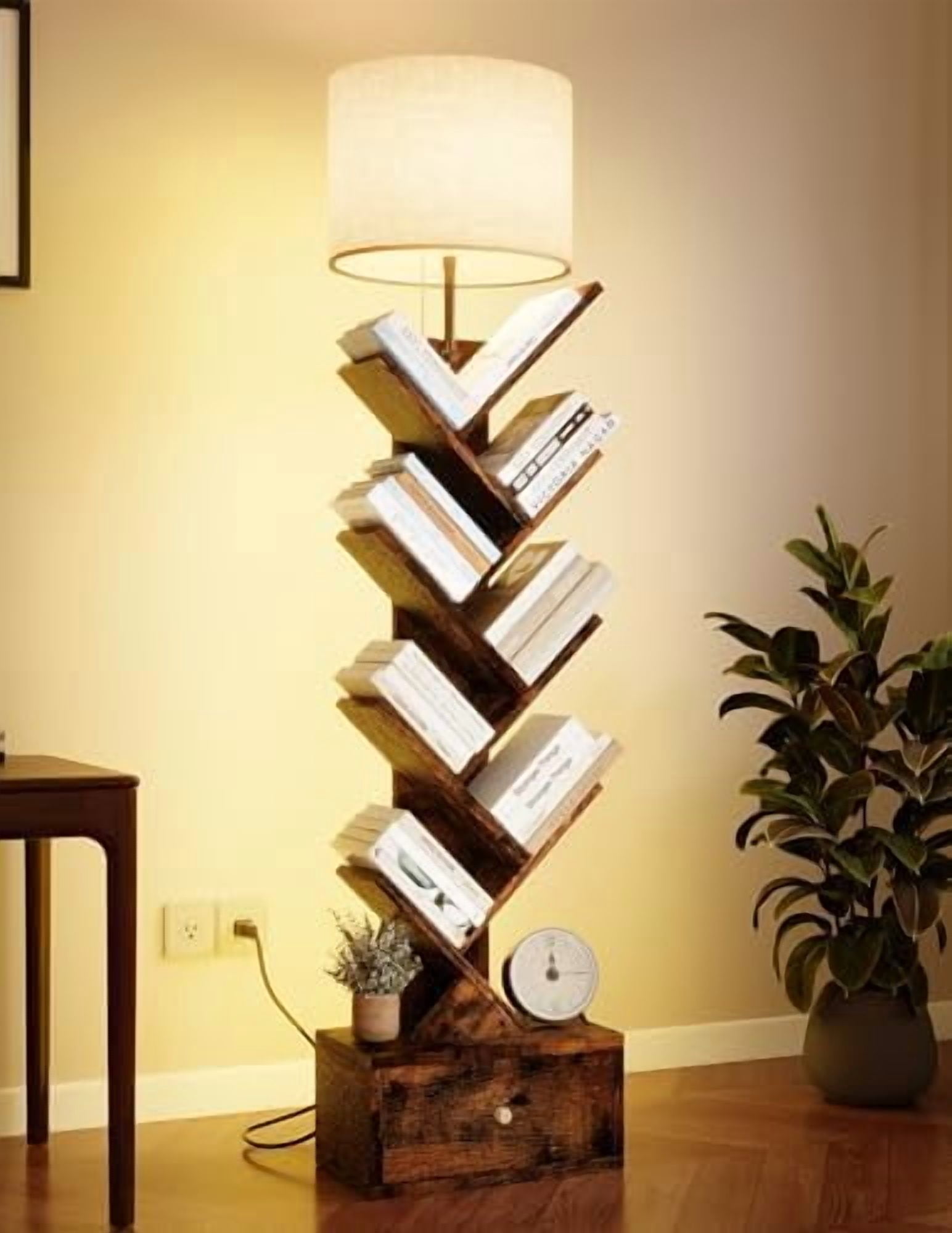 DOZILY Cactus Bookshelf - 5 Tier Wood Storage Rack For Books, Movies, Plants | Space-Saving Shelf For Living Room, Bedroom, Office - View #5