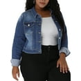 thumbnail image 4 of Agnes Orinda Women's Plus Size Jean Button Outfits Fashion Cropped Denim Jackets 1X Blue, 4 of 8