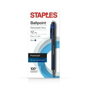 Staples PostscriptRetractable Ballpoint Pens Fine Point Blue Dozen 808009