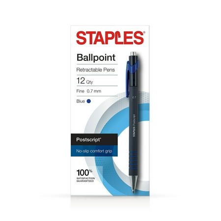 Staples PostscriptRetractable Ballpoint Pens Fine Point Blue Dozen 808009