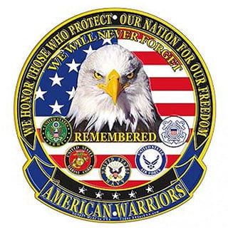 american warriors sign, we will never forget, remembered, army, marines, navy, air force, coast guard by ee,