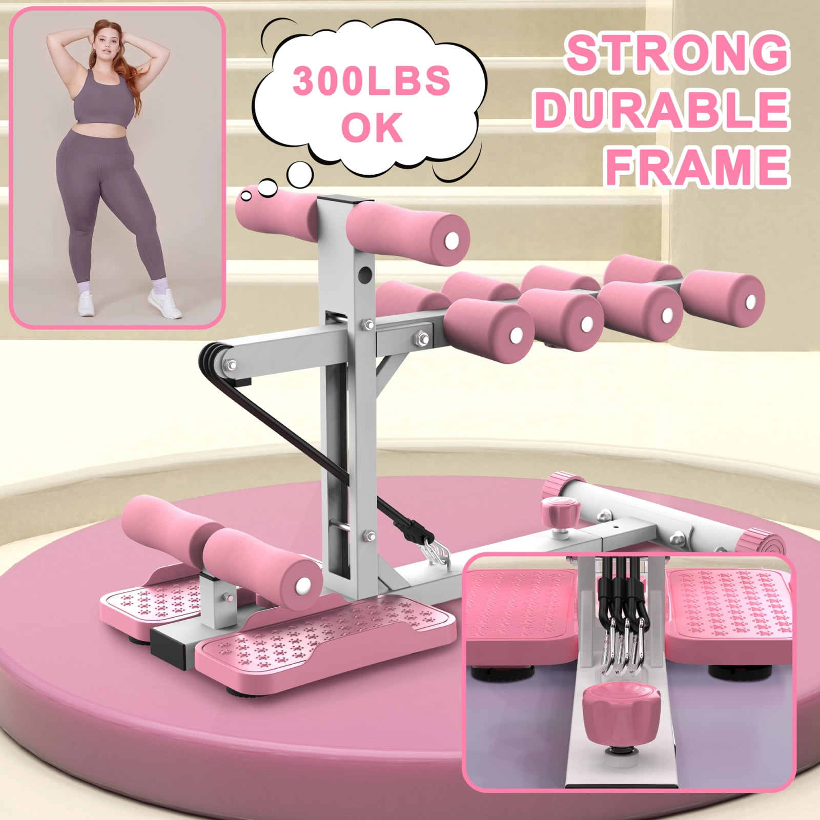 Deep Squat Machine with Resistance Bands, Squat Assist Trainer for Glutes Legs & Core Workout, Compact Home Gym Exercise Equipment with Non-Slip Base, 300 lbs Capacity