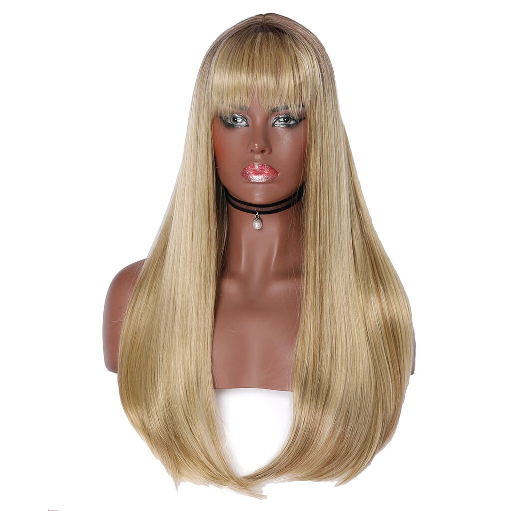 DOPI Human Hair Wigs For Women Black Color Natural Lace Hair Women's Fashion Wig Gold Synthetic Hair Long Wigs straight Wig
