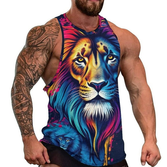 Summer Tank Top Men Colorful Rainbow Lion Handsome Sleeveless T-shirts Casual O-Neck Men's Clothes