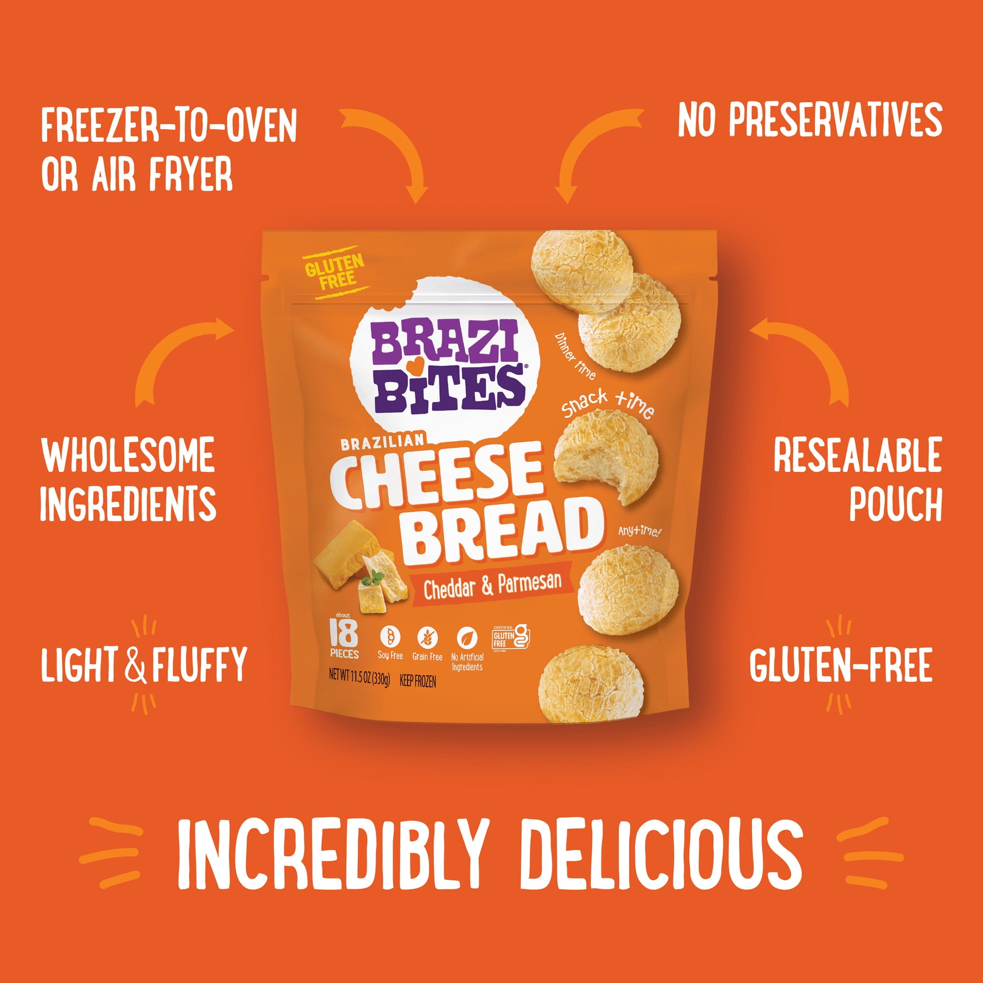 Brazi Bites Cheddar and Parmesan Brazilian Cheese Bread, Frozen, Regular, 11.5 oz (330g)