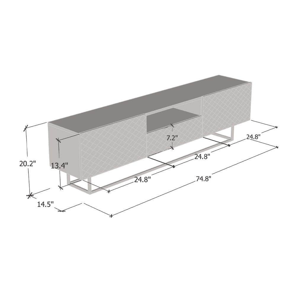 Lattice 01 TV Stand for TVs up to 85", Mid-Century Modern High Gloss 75" Entertainment Center, TV Media Console with Storage Cabinets