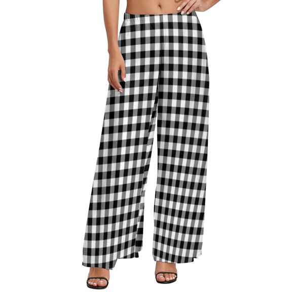 Black White Plaid Pants Checkerboard Print Trendy Wide Leg Pants Women Oversized Street Fashion Design Straight Trousers