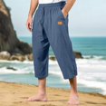 thumbnail image 2 of WTOBBY Men's Cotton Linen Beach Capri Pants, Casual Split Hem Solid Color for Vacation Comfort Daily Wear ,Navy L, 2 of 5