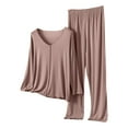 thumbnail image 4 of Uqiangy Casual Workout Two Piece Outfits Travel Outfits For Women Airport Outfits For Women 2025 Womens Lounge Set Long Sleeve Pajamas Leisure Wear Sets For Women Sets For Women Khaki 2XL, 4 of 7