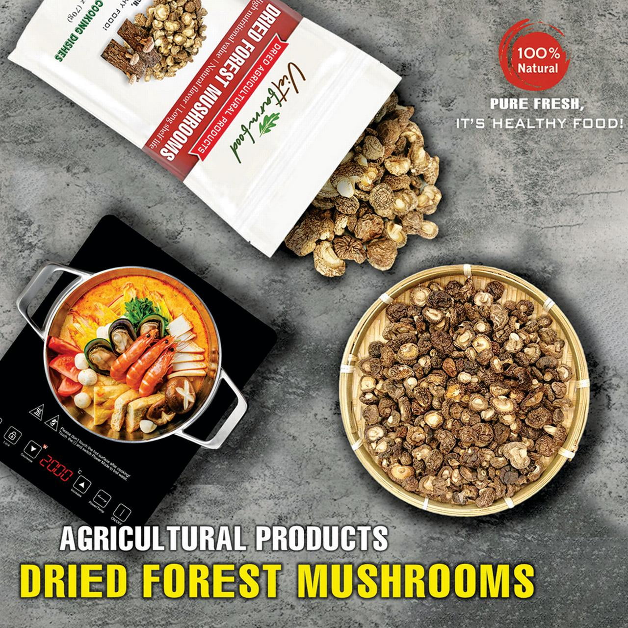 DRIED FOREST MUSHROOMS 2.47 Oz (70g) VIETFARMFOOD: Dried agricultural products with pure natural flavor. Used as cooking ingredients to prepare delicious, nutritious dishes, suitable for vegetarians