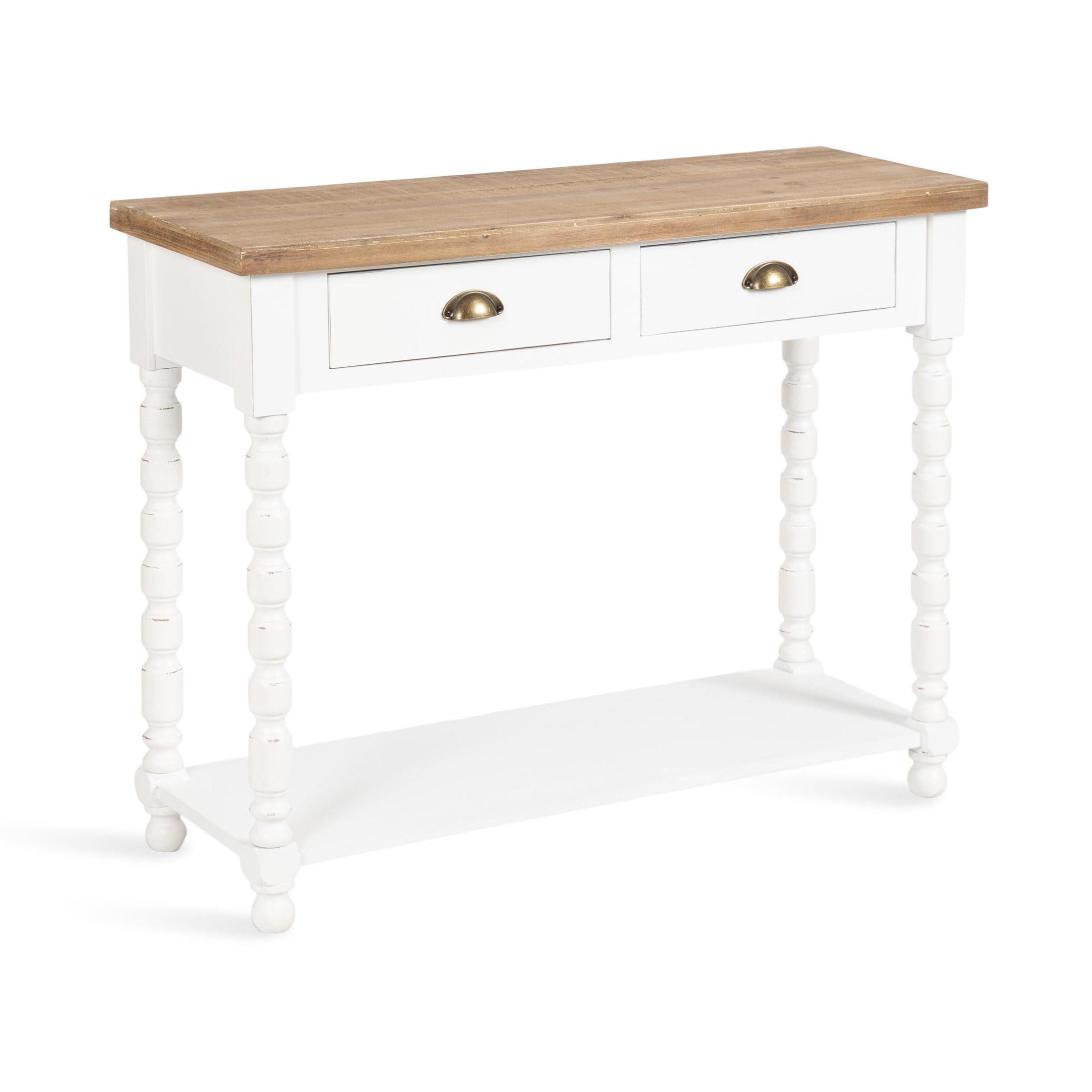 Kate and Laurel Rutledge Coastal Wooden Console Table with Shelf, 40 x 14 x 33, Hazelnut and White, Traditional Wood Entryway Table with Drawers and Decorative Turned Legs for Entry Storage Options