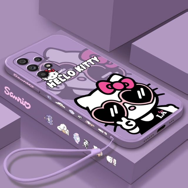Sanrio Hello Kitty Cartoon Liquid Left Rope For Samsung Note 20 10 A54 A31 A14 A03 A22 A34 A04 A24 Ultra Plus 5G TPU Phone Case Gift Festivals