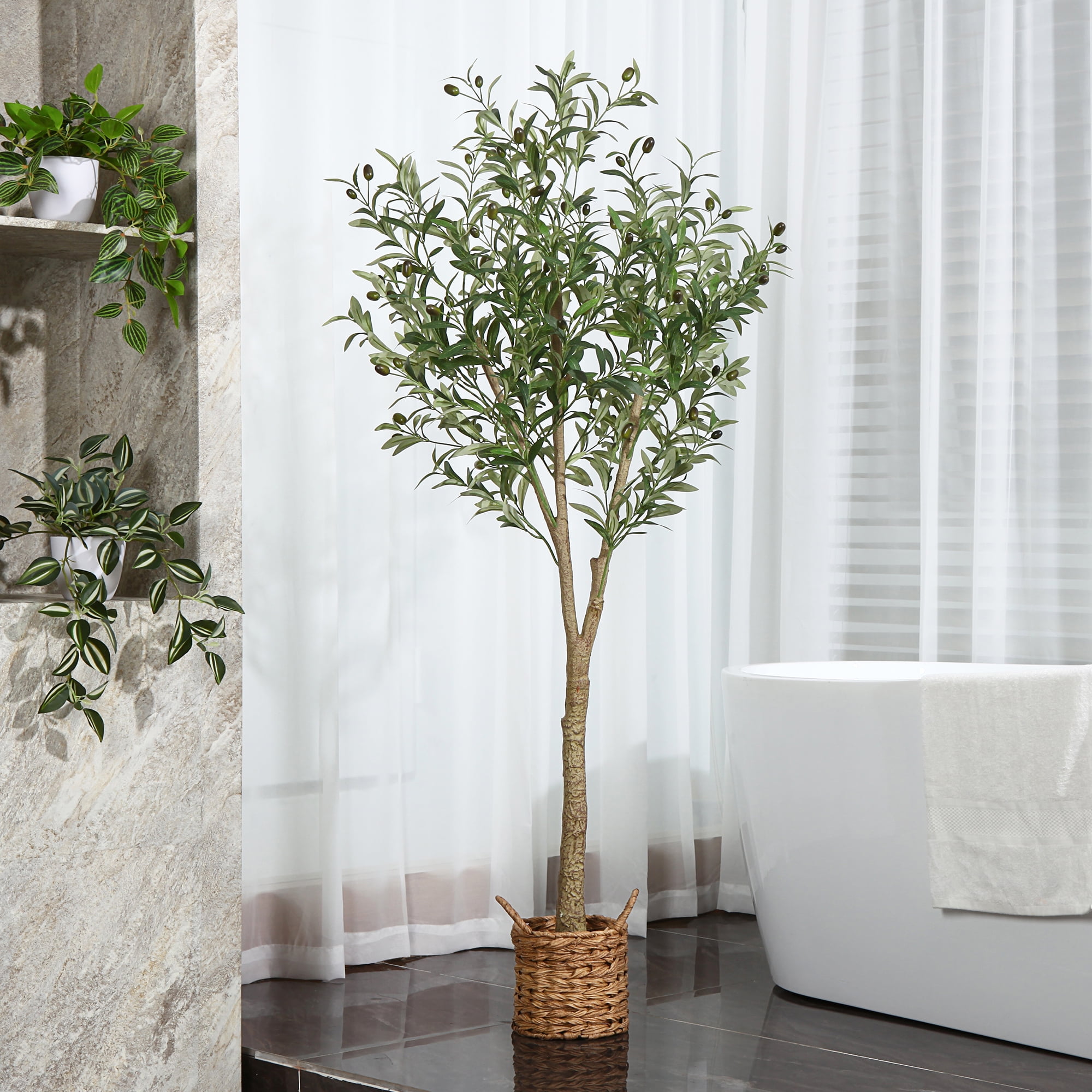 5FT Artificial Plants Olive Tree in Basket, Fake Plastic Olive Plant in