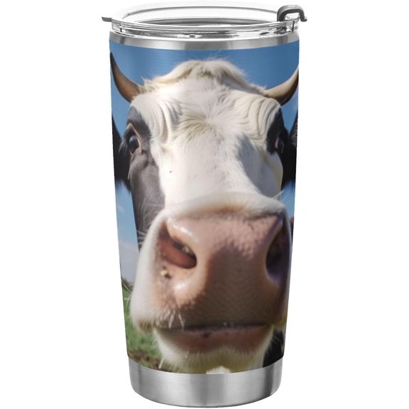 SKYSONIC Cow Tumbler Stainless Steel Double Wall Vacuum Reusable Insulated Mug with Straw and Built-in Coaste for Cold and Hot Beverages, 20oz