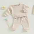 thumbnail image 2 of Toddler Baby Waffle Fall Outfits Solid Color Long Sleeve Sweatshirt Tops Pocket Pants Set Winter Clothes 0-6 Months, 2 of 7