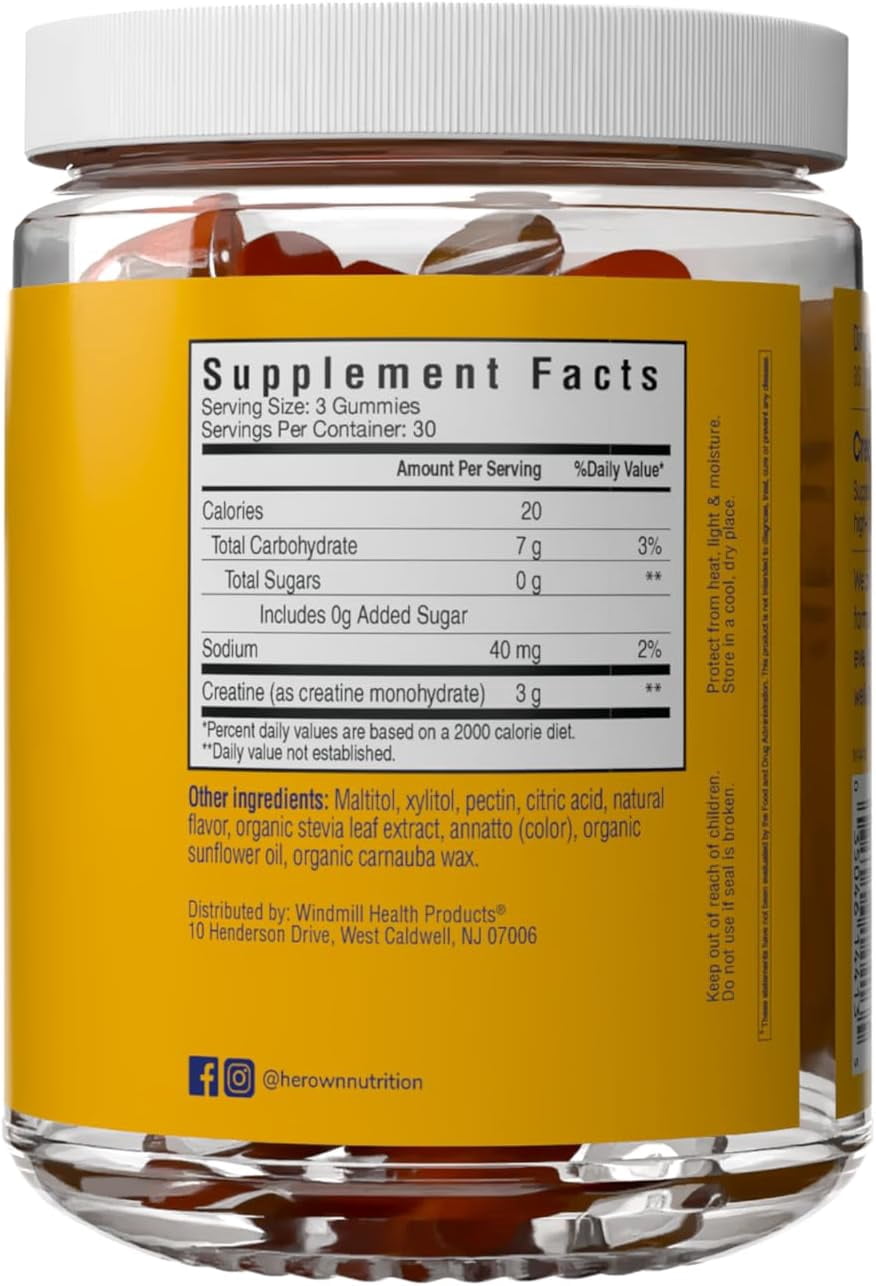 Her Own Creatine Gummies for Women – 3g Creatine Monohydrate per Serving – Energy, Endurance & Glute Support – Sugar Free, Vegan, Gluten Free, Non-GMO – Tangerine Flavor, 90 Gummies