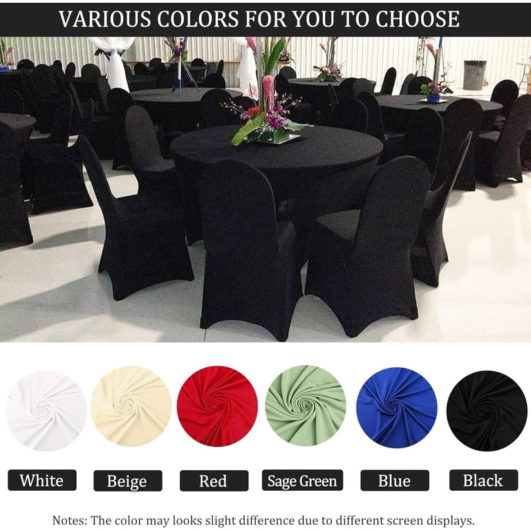 6 Pack Black Round Spandex Tablecloths 60 Inch - Stretchy Fitted Table Cover With Skirt For Weddings, Parties, Events