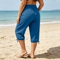 thumbnail image 7 of Costeam Womens Plus Size Drawstring Ankle Tie Capri Pants Dual Side Hand Pockets Elastic High Waist Soft Stretch Knit Loose Fit Casual Loungewear Cropped Trousers, 7 of 7