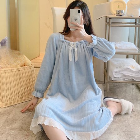 

PIKADINGNIS Autumn Winter Warm Flannel Women Sleepwear Shirt Long NightDress Women Sleepshirt Loose Ladies Nightgown Girl Outwear Nightdress