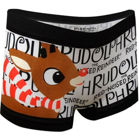 MJC Womens Rudolph the Red-Nosed Reindeer Black and White Boyshort Panty (Medium)