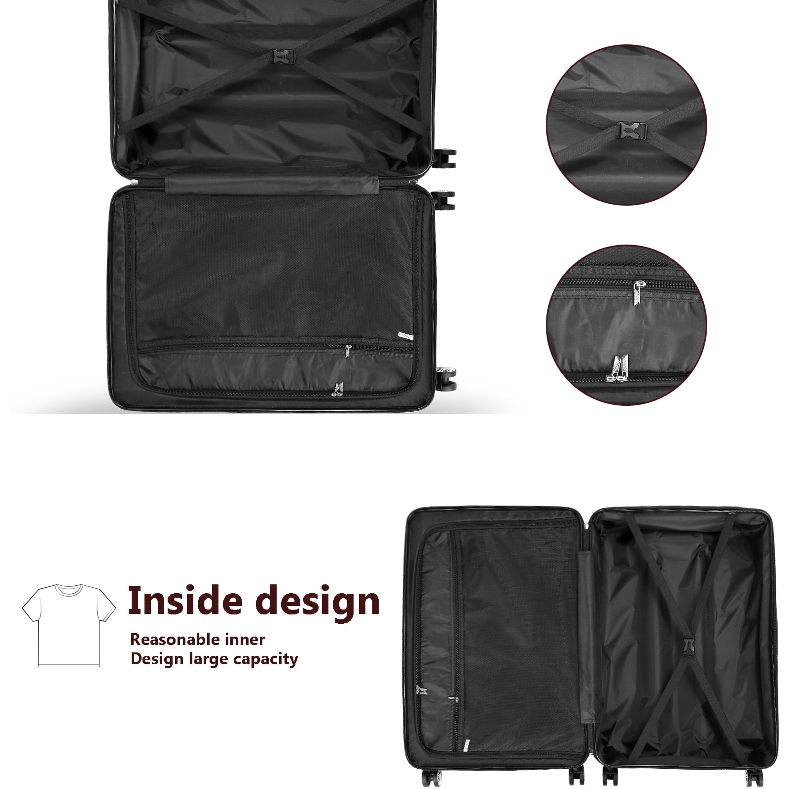Luggage Sets Hardside Spinner with TSA Lock in Black, 3 Piece