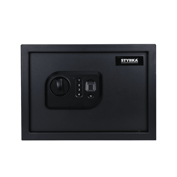 Caja Fuerte Biométrica Mediana STYRKA Caja de Seguridad Con Huella y Pin Numérico Color Negro