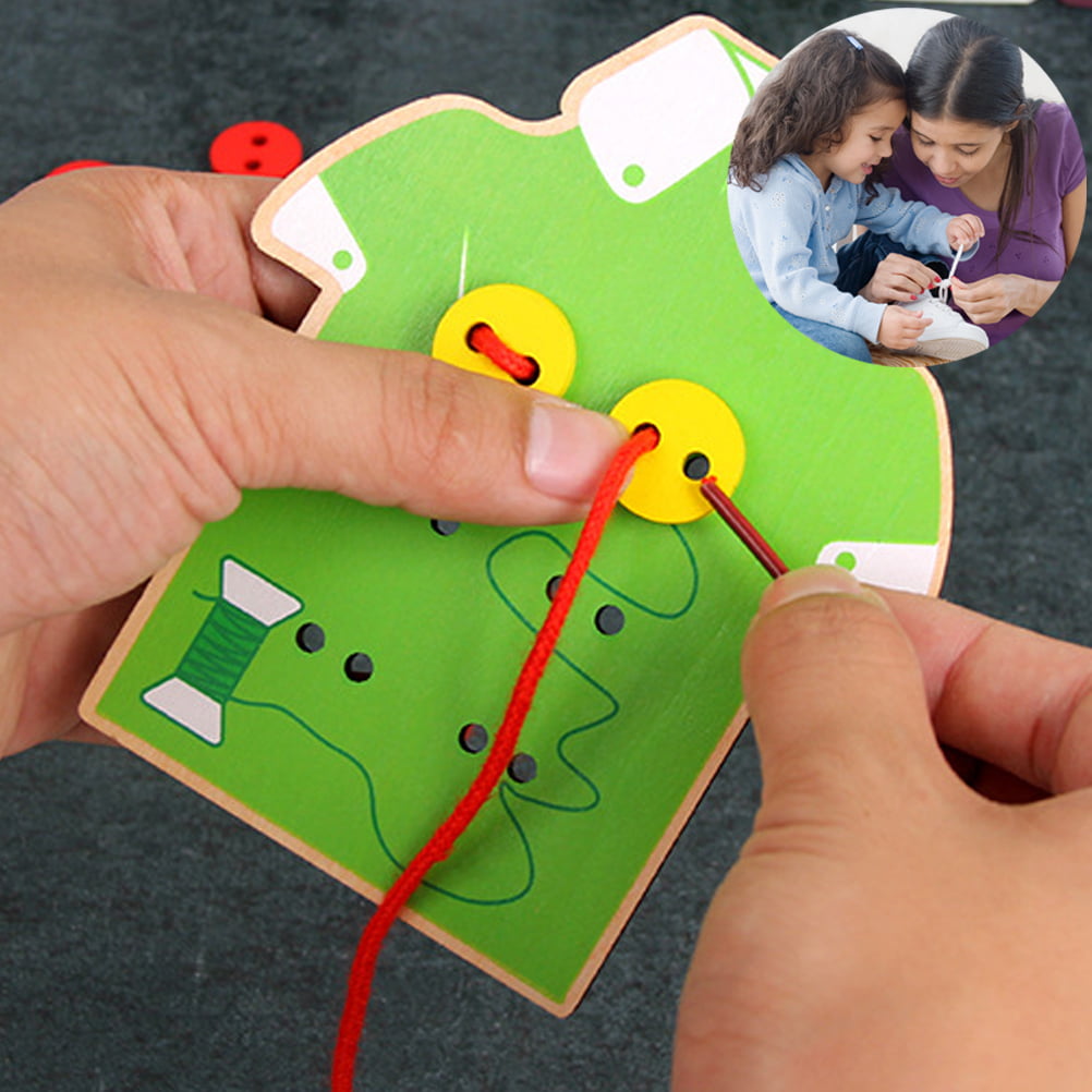 Kids Baby Educational Wooden Toy Sewing Threading Button Beads Lacing Board_w 