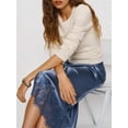 thumbnail image 3 of Blue Lace-Trimmed Satin Midi Skirt With Elastic Waist Slip Style For Party Beach Or Streetwear, 3 of 8