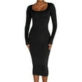 thumbnail image 2 of RYDCOT Womens Long Sleeve Dresses Knee Length Casual Basic Pencil Dress Square Neck Fall Casual Ribbed Bodycon Dresses Sale, 2 of 4
