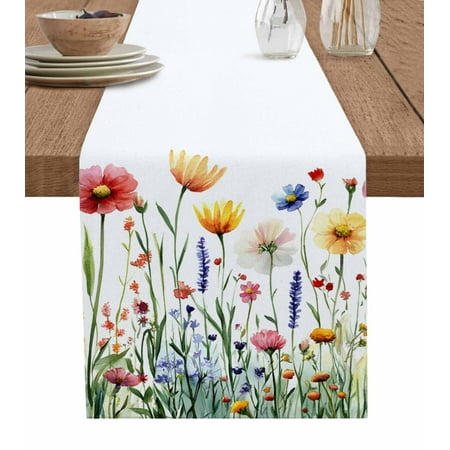 

Table Runner Dresser Scarf 14 x 72 Inch Wildflowers Spring Watercolor Red Yellow Flower Plants Table Runners Non-Slip Heat Kitchen Dining Table Decor for Indoor Outdoor Home Party Decoration