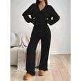 thumbnail image 6 of Two Piece Lounge Sets for Women Oversized Button Up Cardigan Wide Leg Pants Matching Loungewear Y2K Clothes Black S, 6 of 9