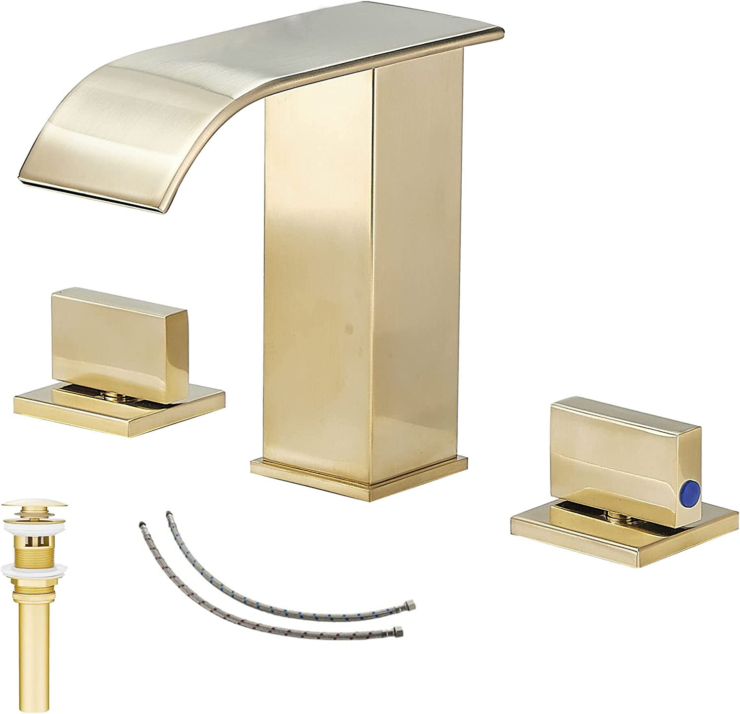 GGStudy Brushed Gold Bathroom Faucet Widespread 3 Holes 2 Handle ...