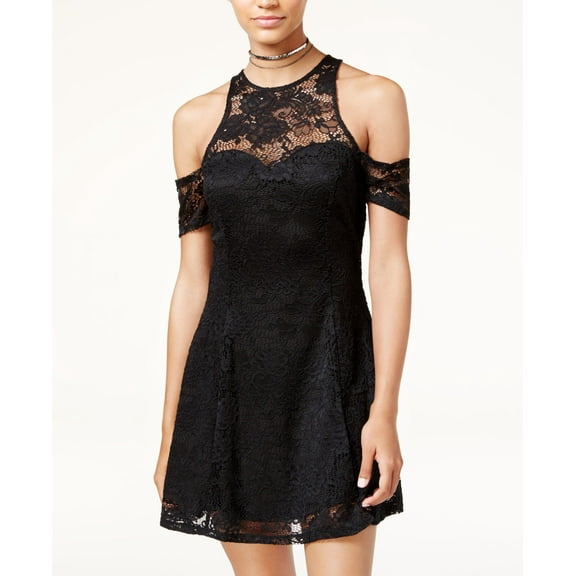 Material Girl Juniors Cold Shoulder Fit Flare Dress Caviar Black S