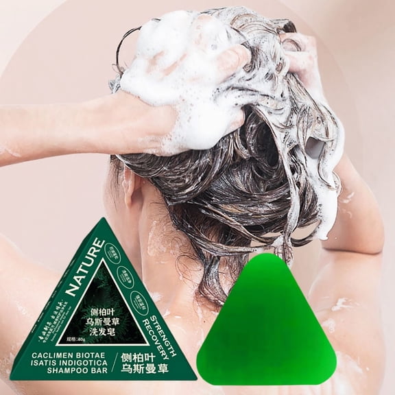 PiGOGI Nature Triangle Shampoo Bar, Nature Seven Green Soap Shampoo with Seven-leaf Platycladus orientalis Ginseng for Gentle Cleansing, Strengthen Thickening Darkening Hair