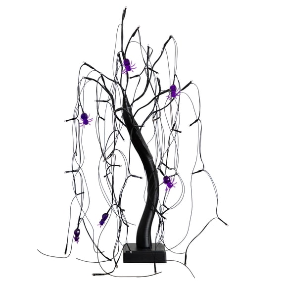 Nearly Natural Pre-Lit Halloween Spider Artificial Willow Tree - 2' - Orange and Purple LED Lights