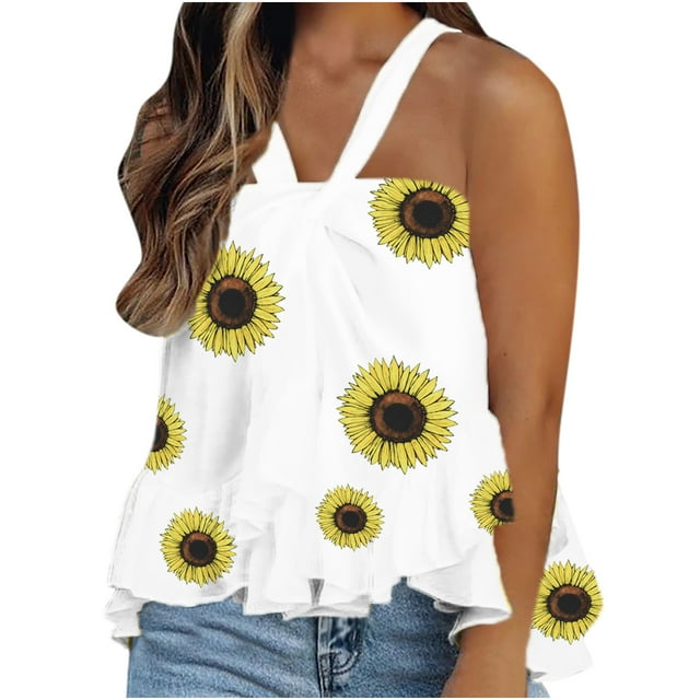 Leutsin Débardeur Sans Manches pour Femmes, Imprimé Charmant, Col Halter